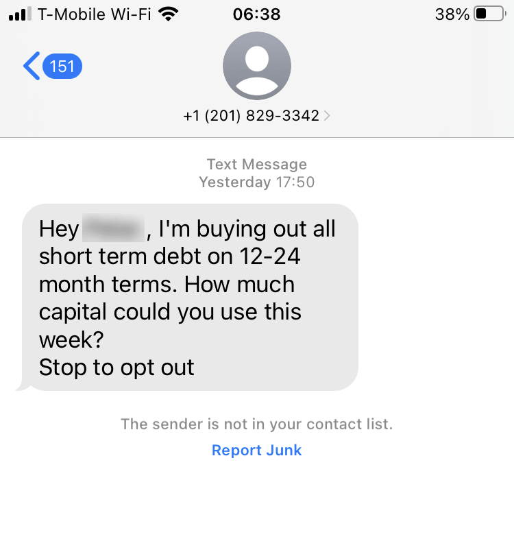 Long Code SPAM/FRAUD text messaging