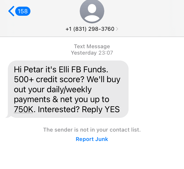 Long Code FB Funds ApS text messaging