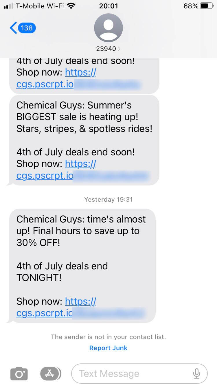 Short Code Chemical guys text messaging
