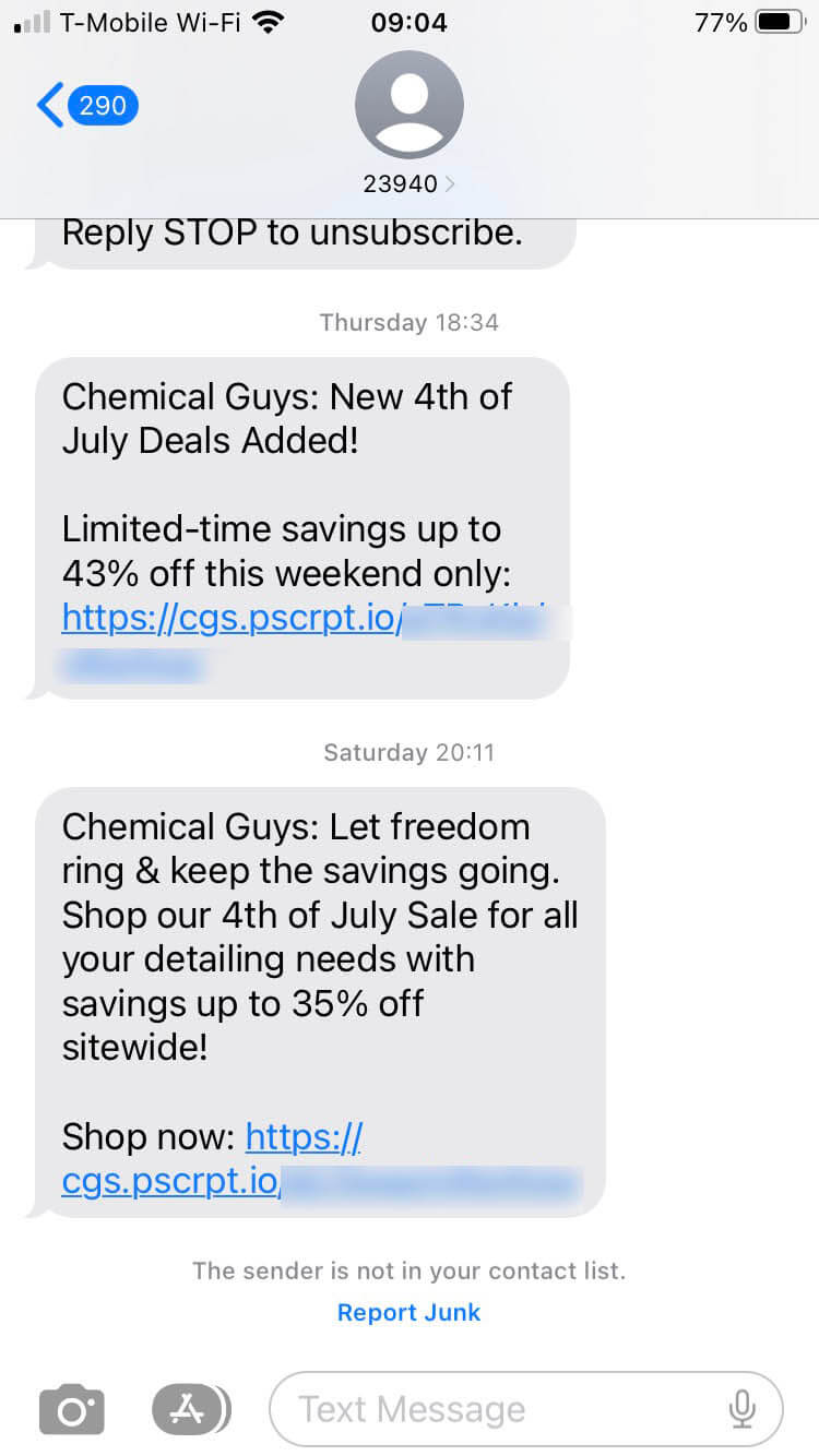 Short Code Chemical guys text messaging