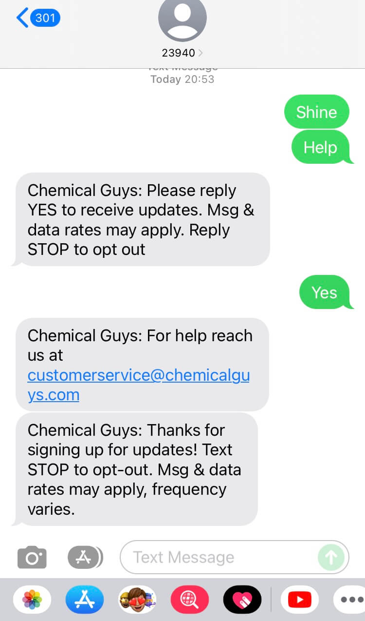 Short Code Chemical guys text messaging