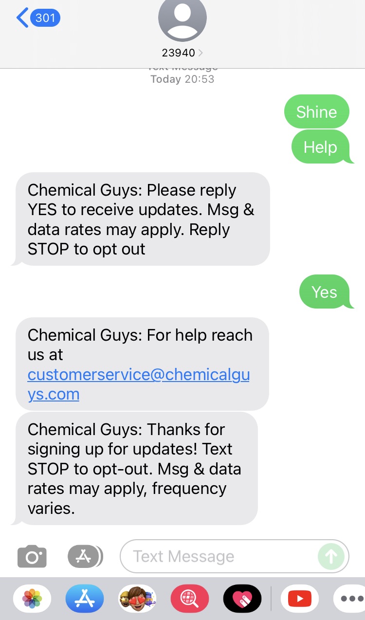 Short Code Chemical guys text messaging