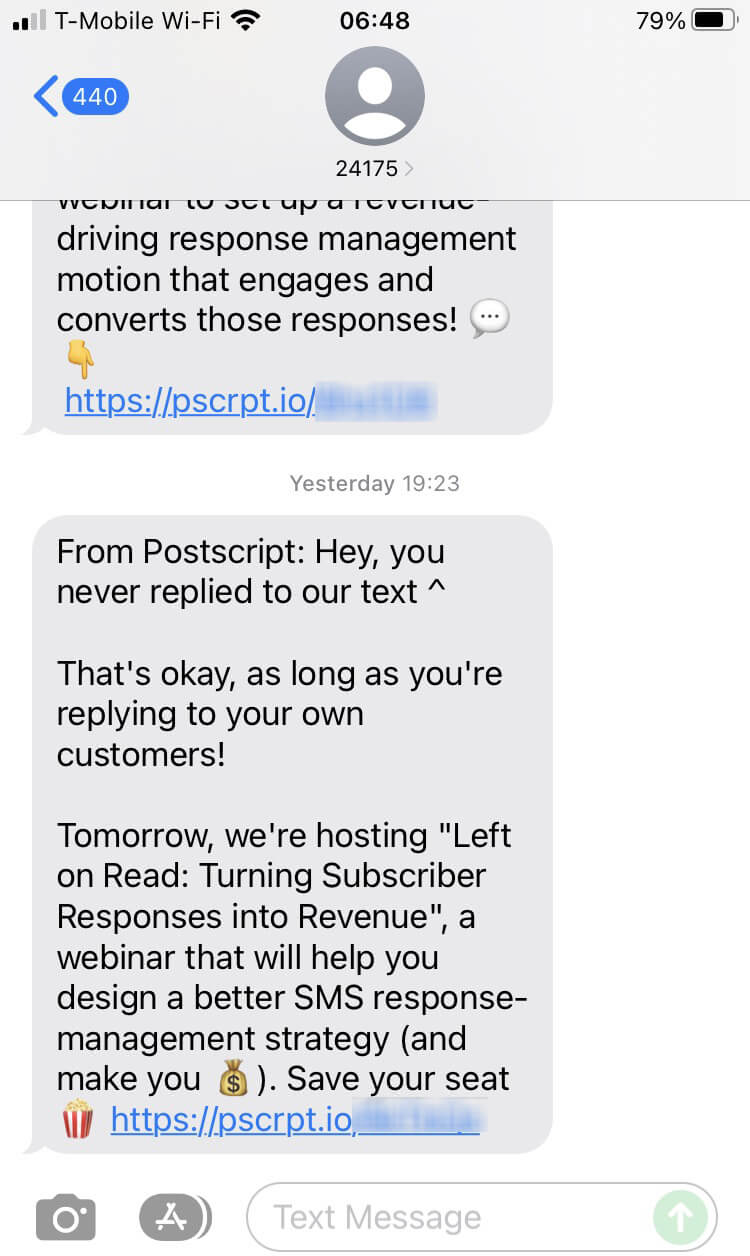 Short Code Postscript text messaging