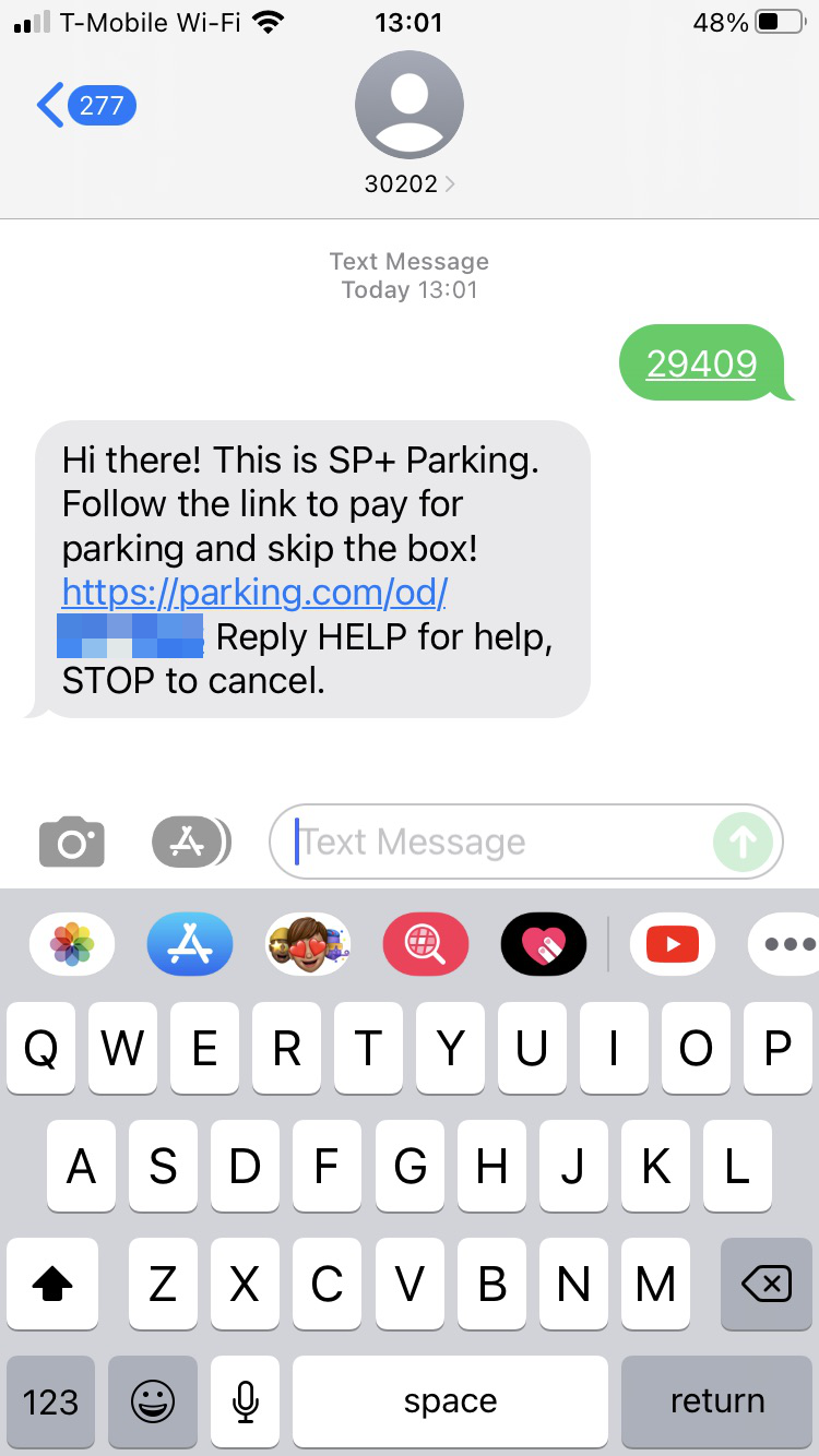 Short Code Parking App text messaging