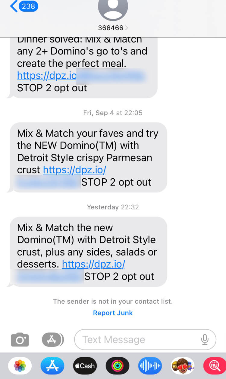 Short Code Domino's Pizza text messaging