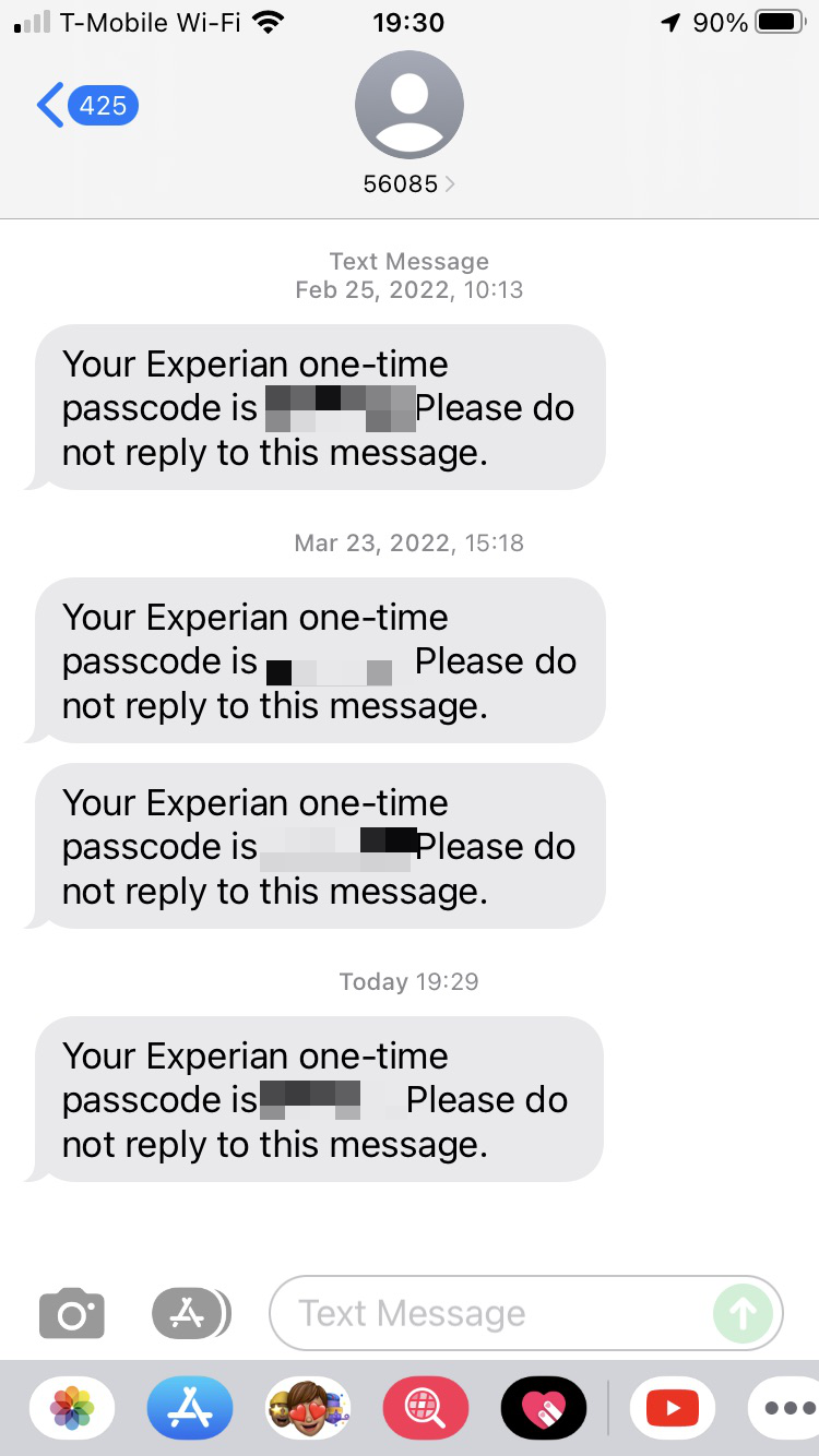 Short Code Experian text messaging