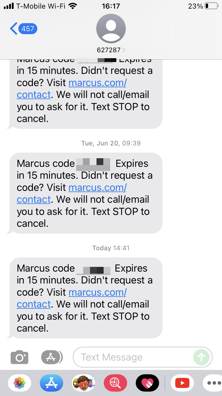 Short Code Bank Marcus by Goldman Sachs text messaging