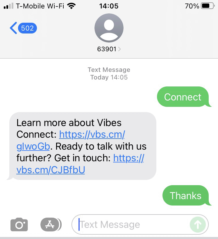 Short Code Vibes text messaging