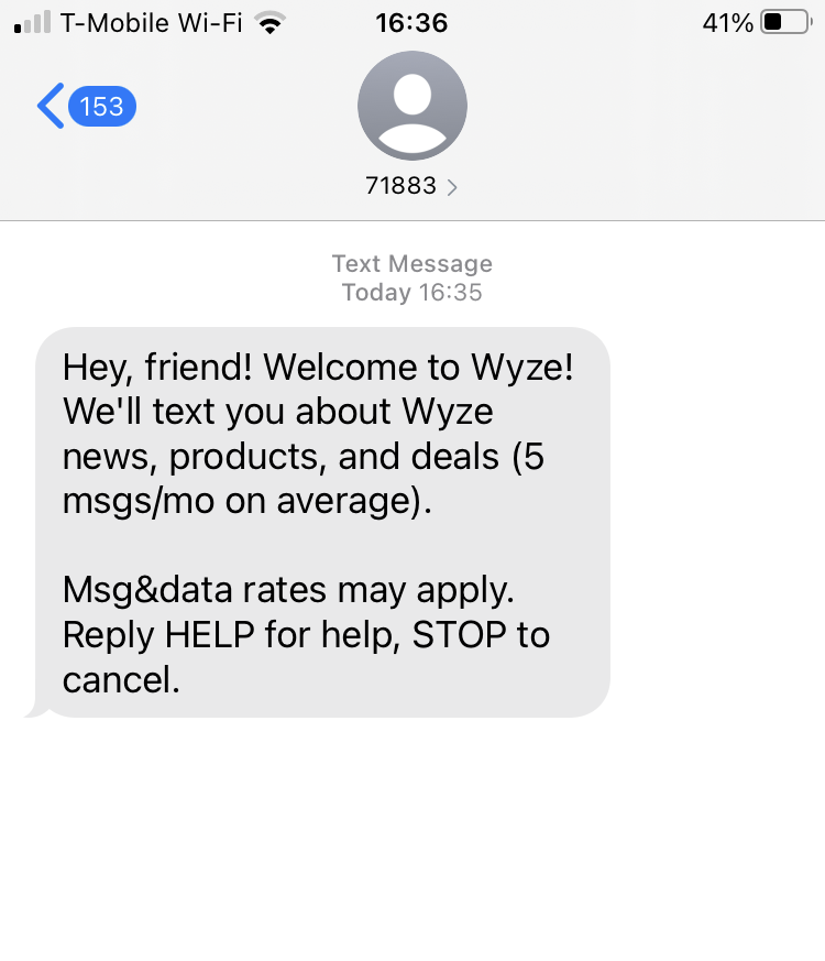 Short Code Wyze text messaging