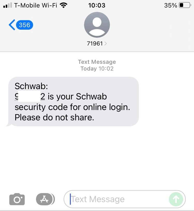 Short Code Schwab text messaging