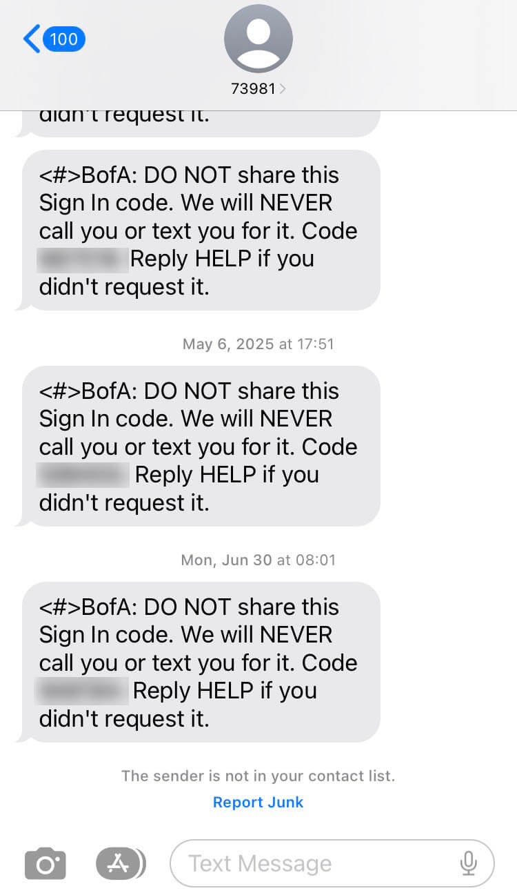Short Code Bank of America text messaging