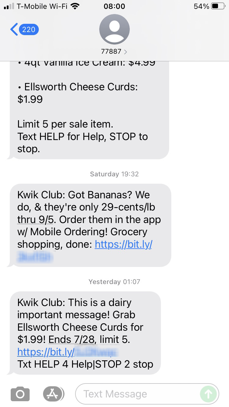 Short Code Kwik Trip/Kwik Star text messaging