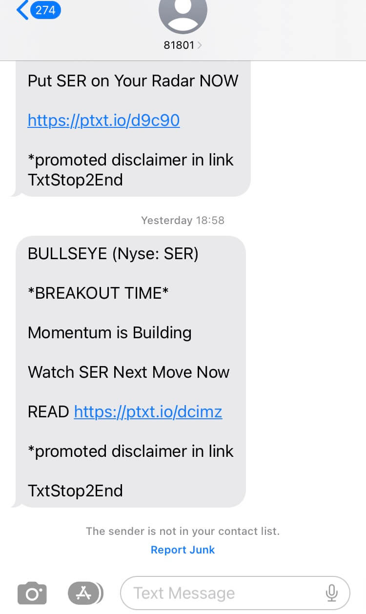 Short Code Serina Therapeutics text messaging