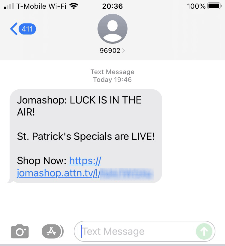 Short Code Jomashop text messaging