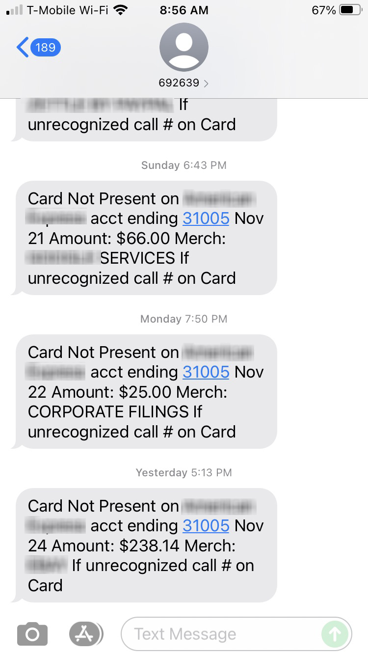 Short Code American Express text messaging