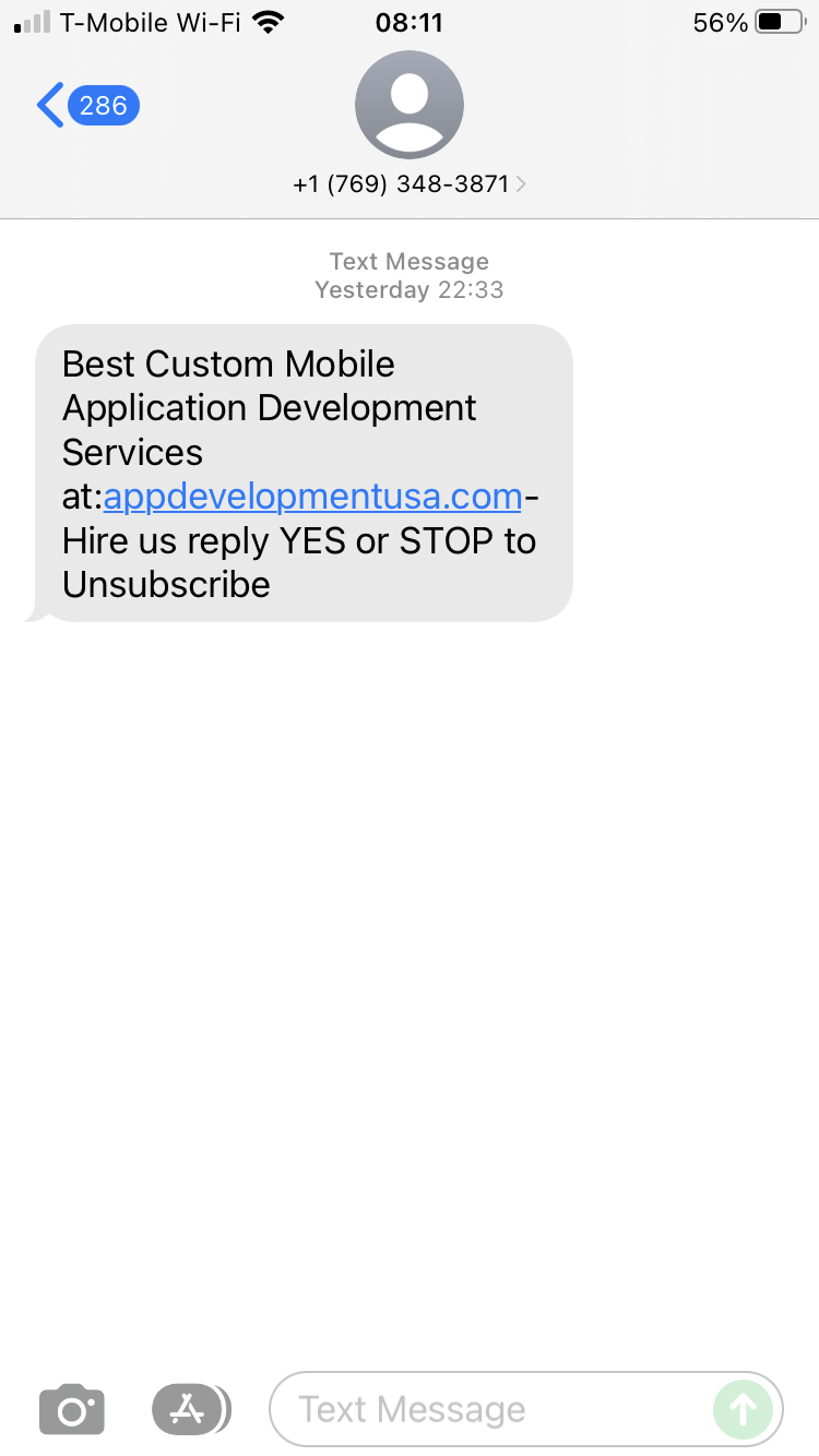 Long Code SPAM - AppDevelopmentUSA text messaging