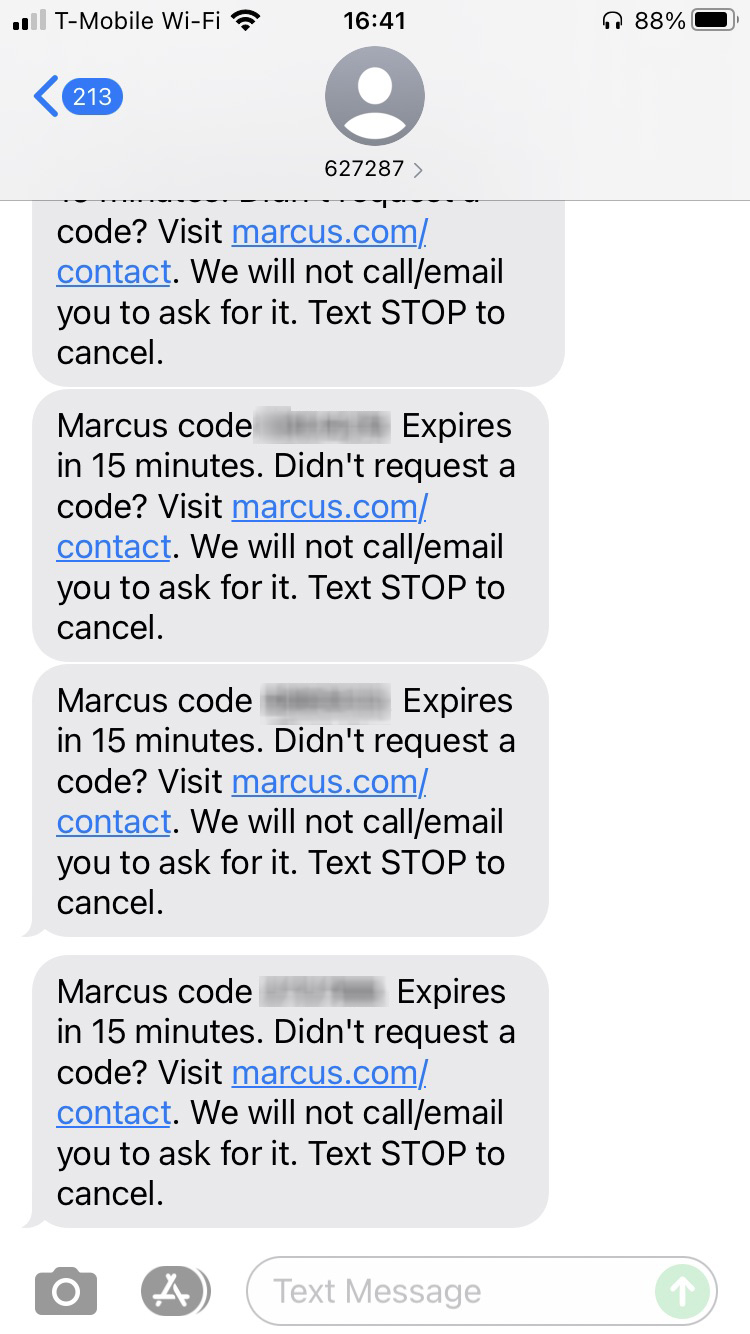 Short Code Bank Marcus by Goldman Sachs text messaging