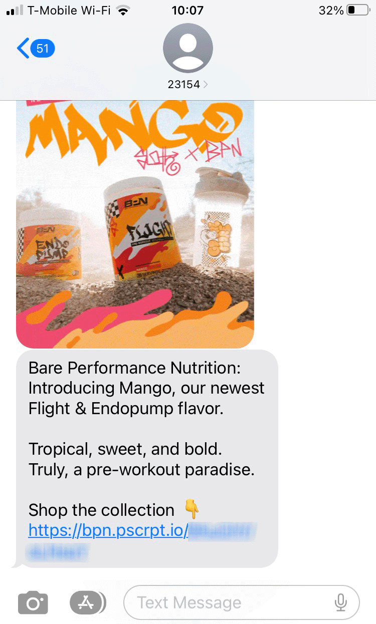 Short Code Bare Performance Nutrition text messaging