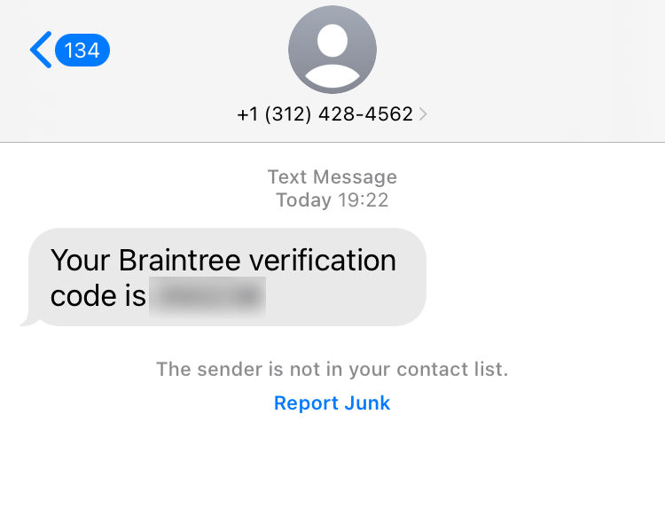 Long Code Braintree text messaging