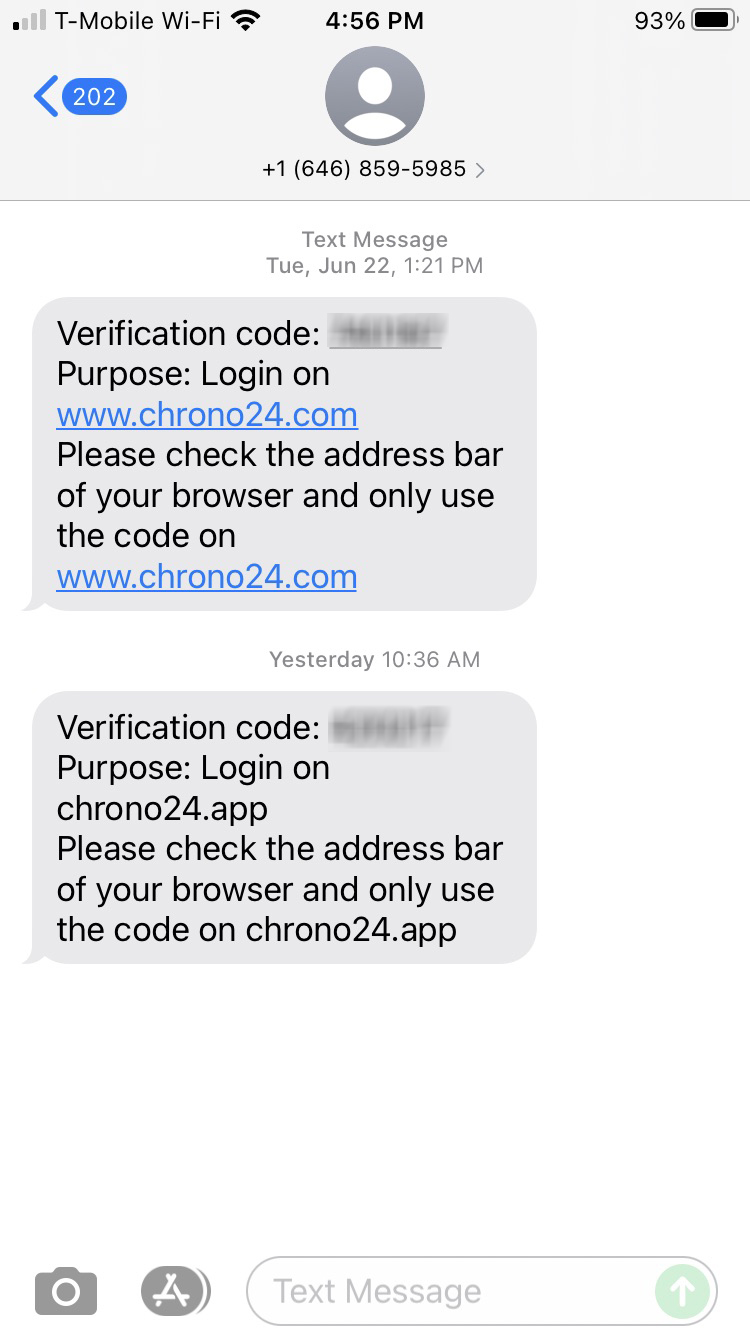 Long Code Chrono24 text messaging