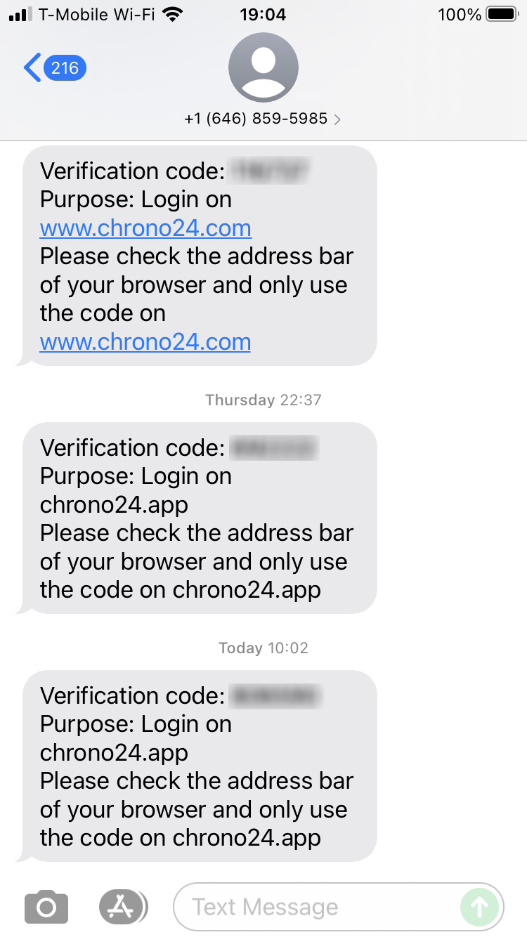 Long Code Chrono24 text messaging