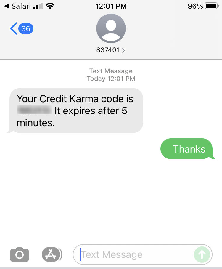 Short Code Credit Karma text messaging