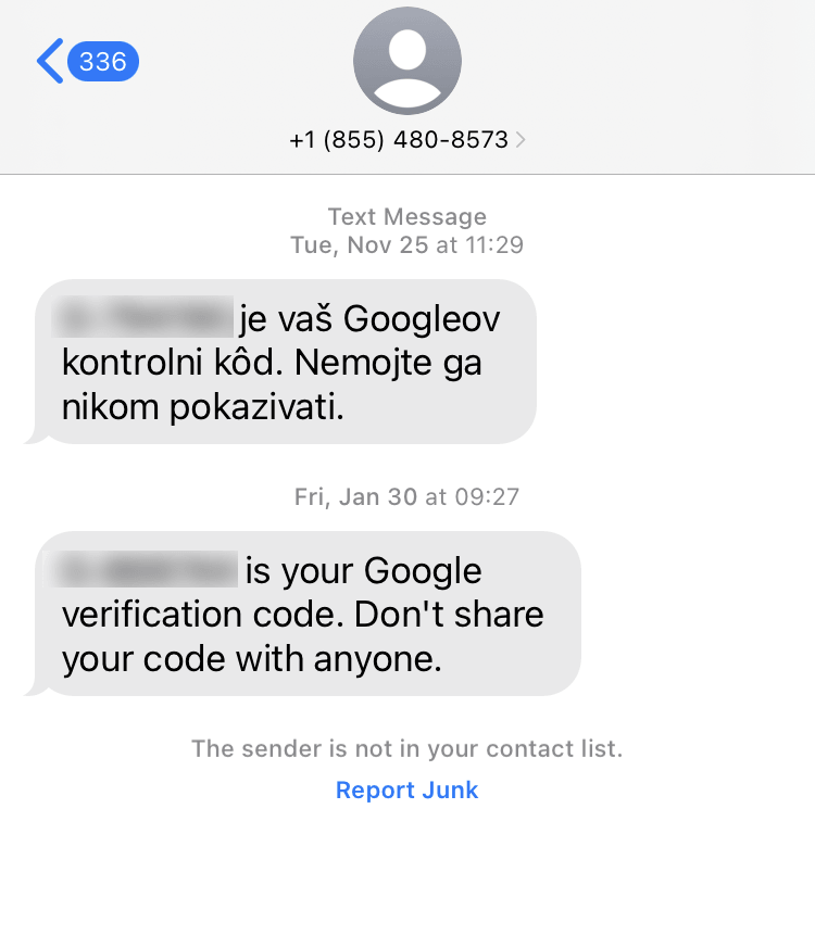 Long Code Google LLC text messaging