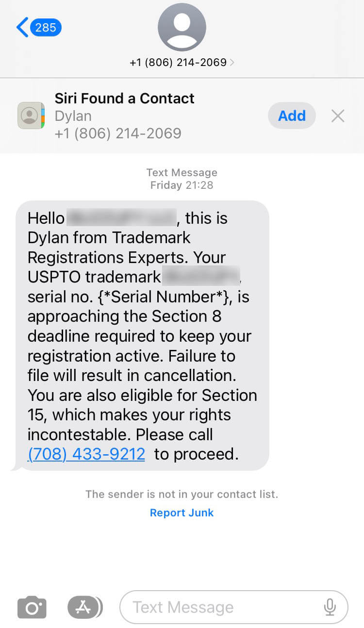 Long Code Trademark Registrations Experts text messaging