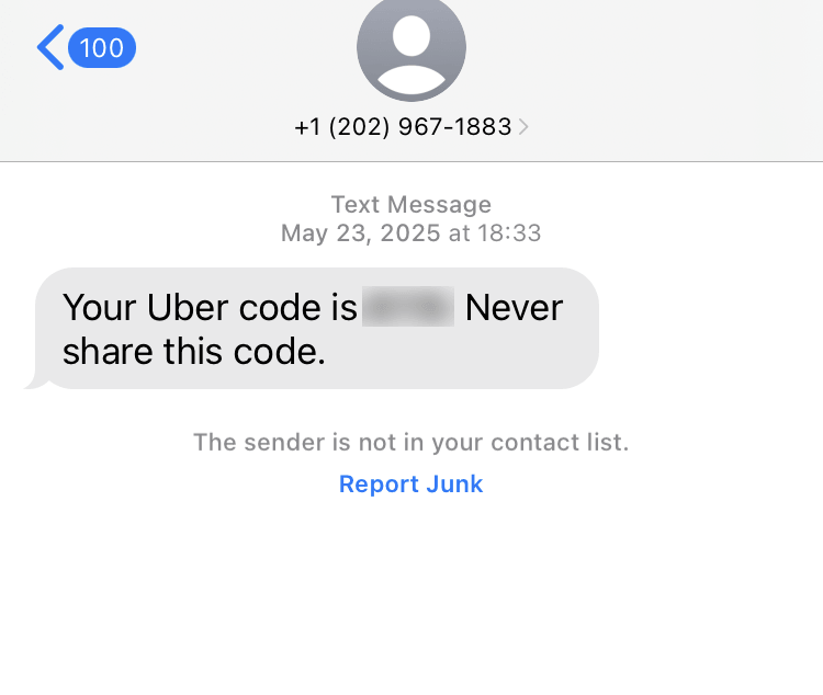 Long Code Uber Technologies, Inc text messaging