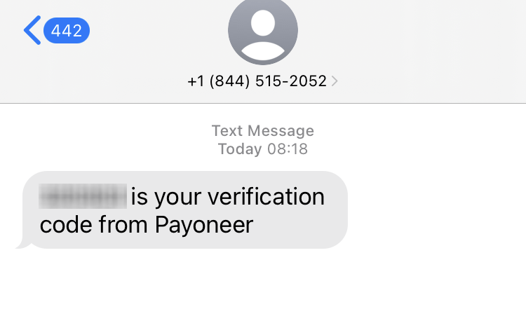 Long Code Payoneer text messaging