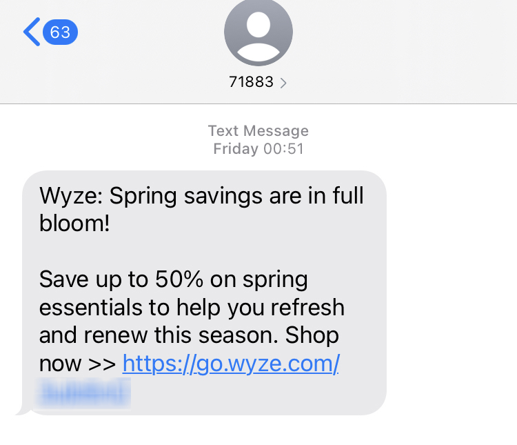 Short Code Wyze text messaging