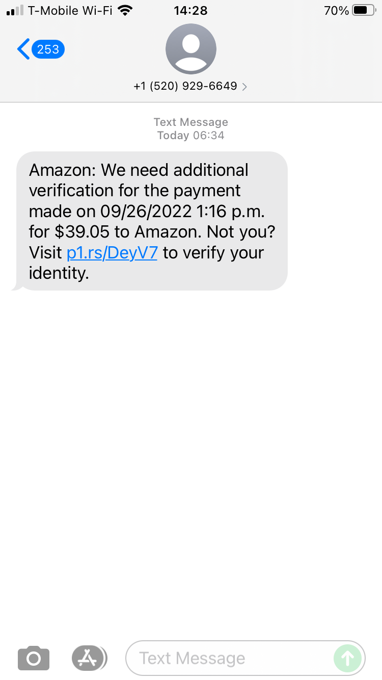 Long Code Claiming it is Amazon text messaging