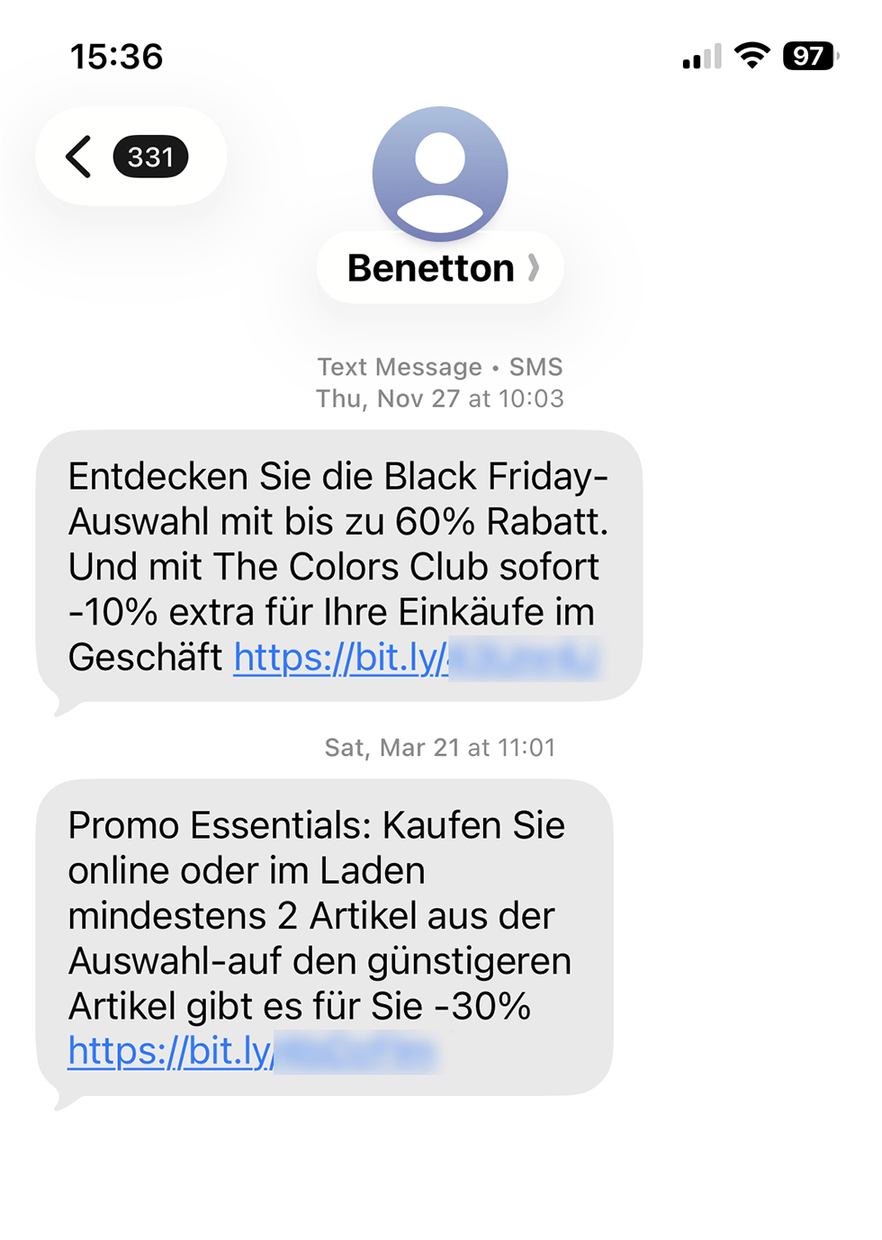 Short Code Benetton AT text messaging