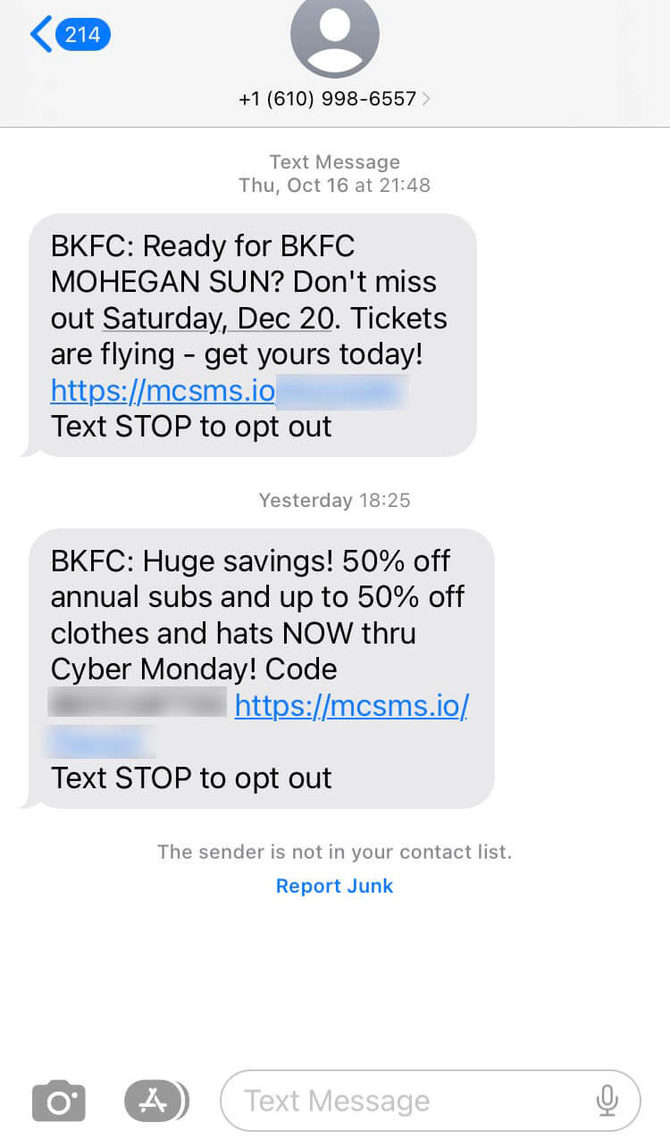 Long Code BKFC text messaging