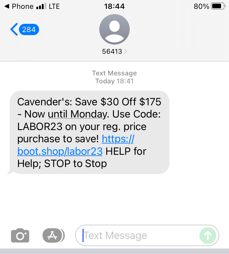 Short Code Cavender Investment Properties, Ltd text messaging