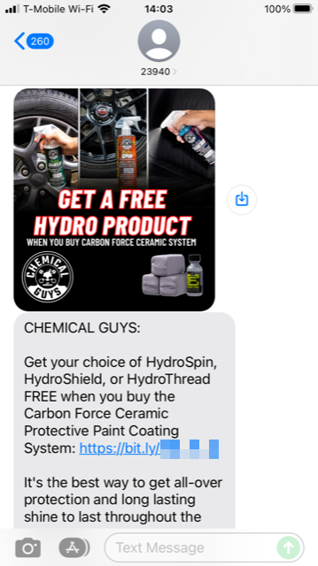 Short Code Chemical guys text messaging
