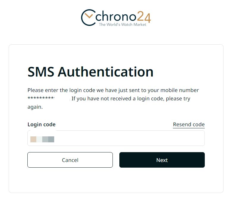 Long Code Chrono24 text messaging