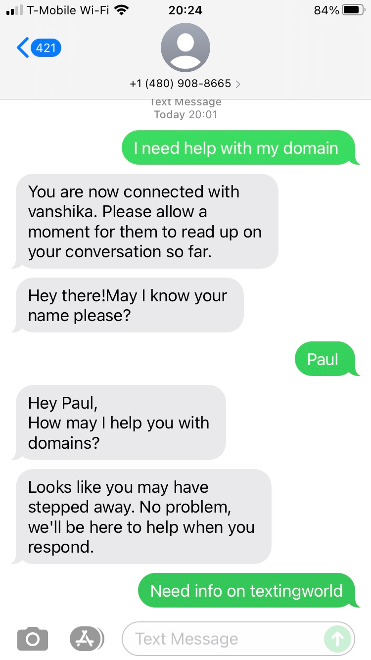 Long Code GoDaddy text messaging