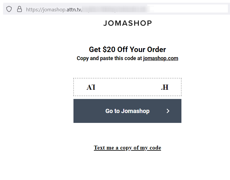 Short Code Jomashop text messaging