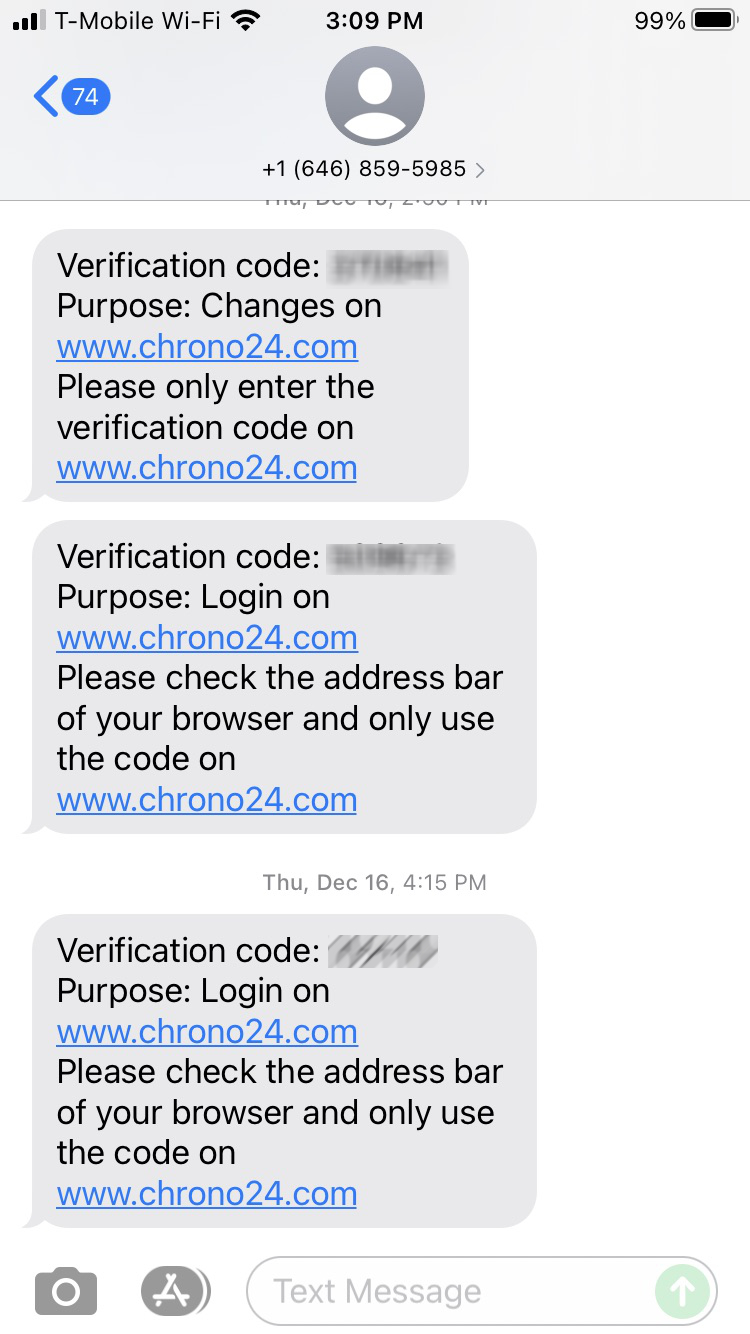 Long Code Chrono24 text messaging