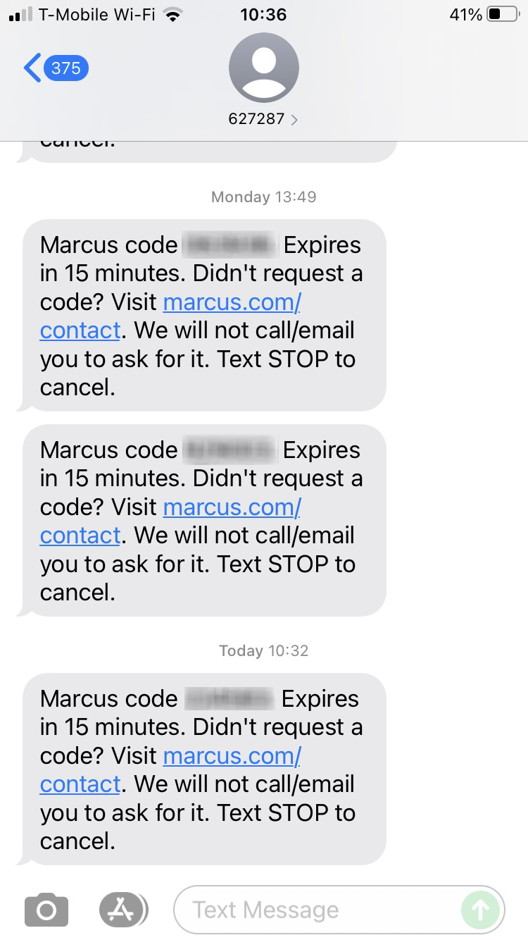 Short Code Bank Marcus by Goldman Sachs text messaging