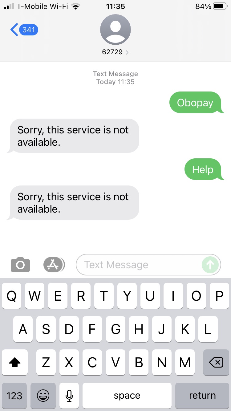 Short Code Obopay text messaging