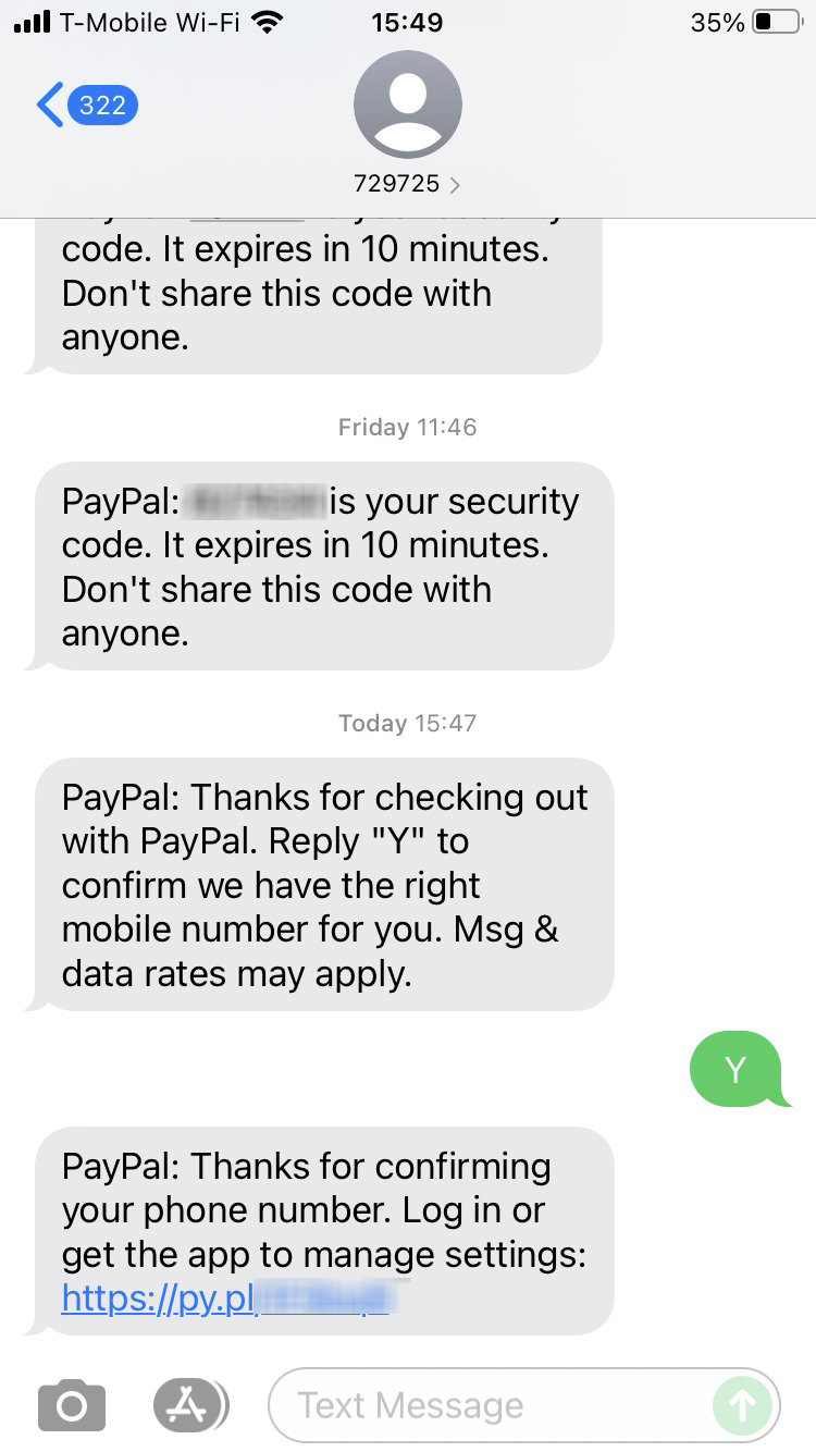 Short Code PayPal text messaging