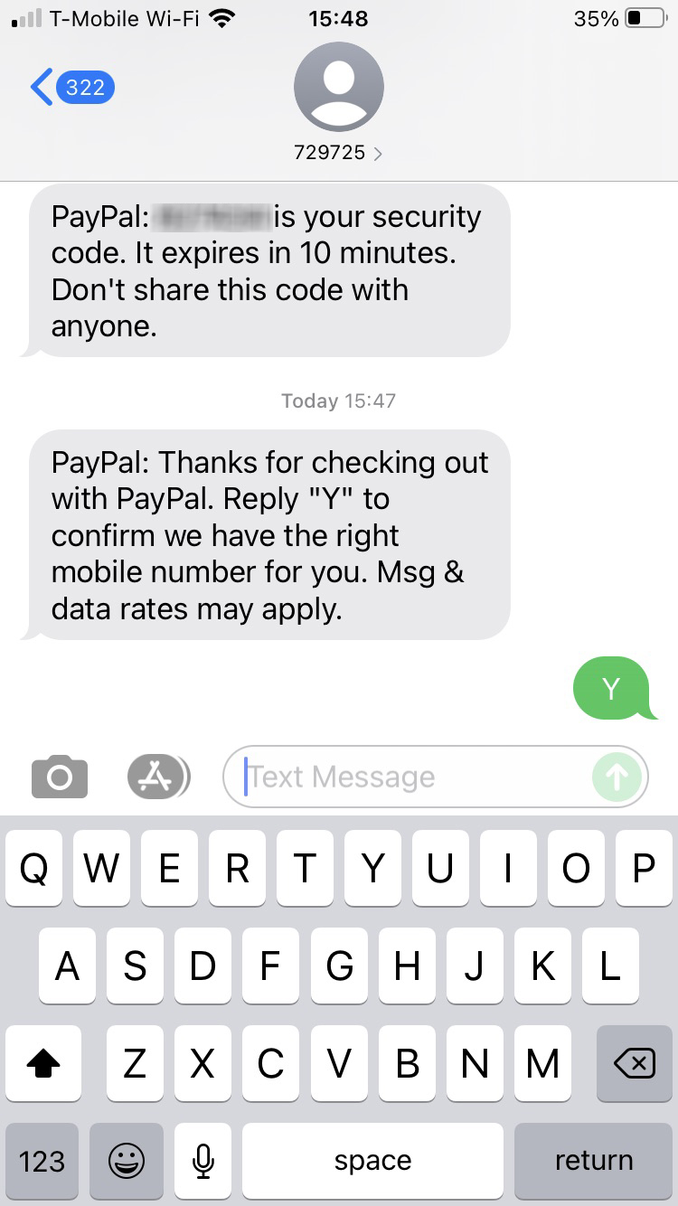 Short Code PayPal text messaging