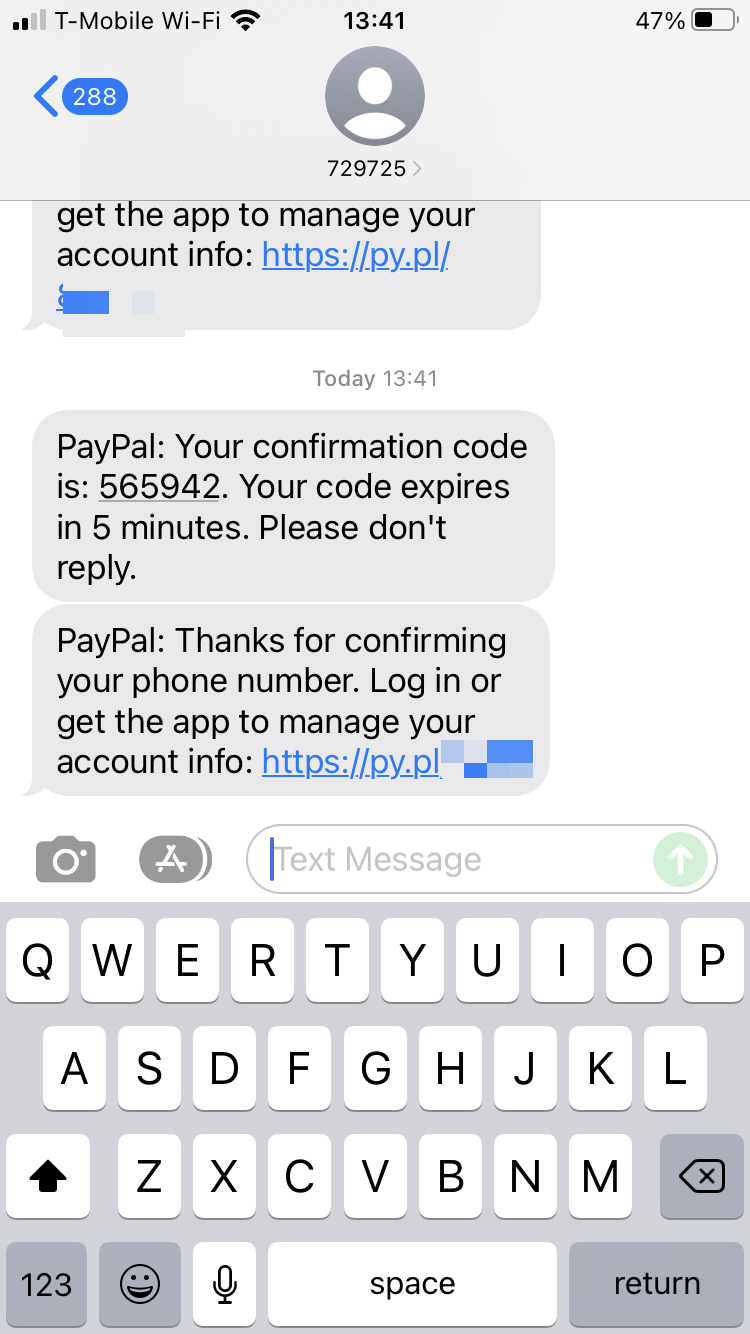 Short Code PayPal text messaging