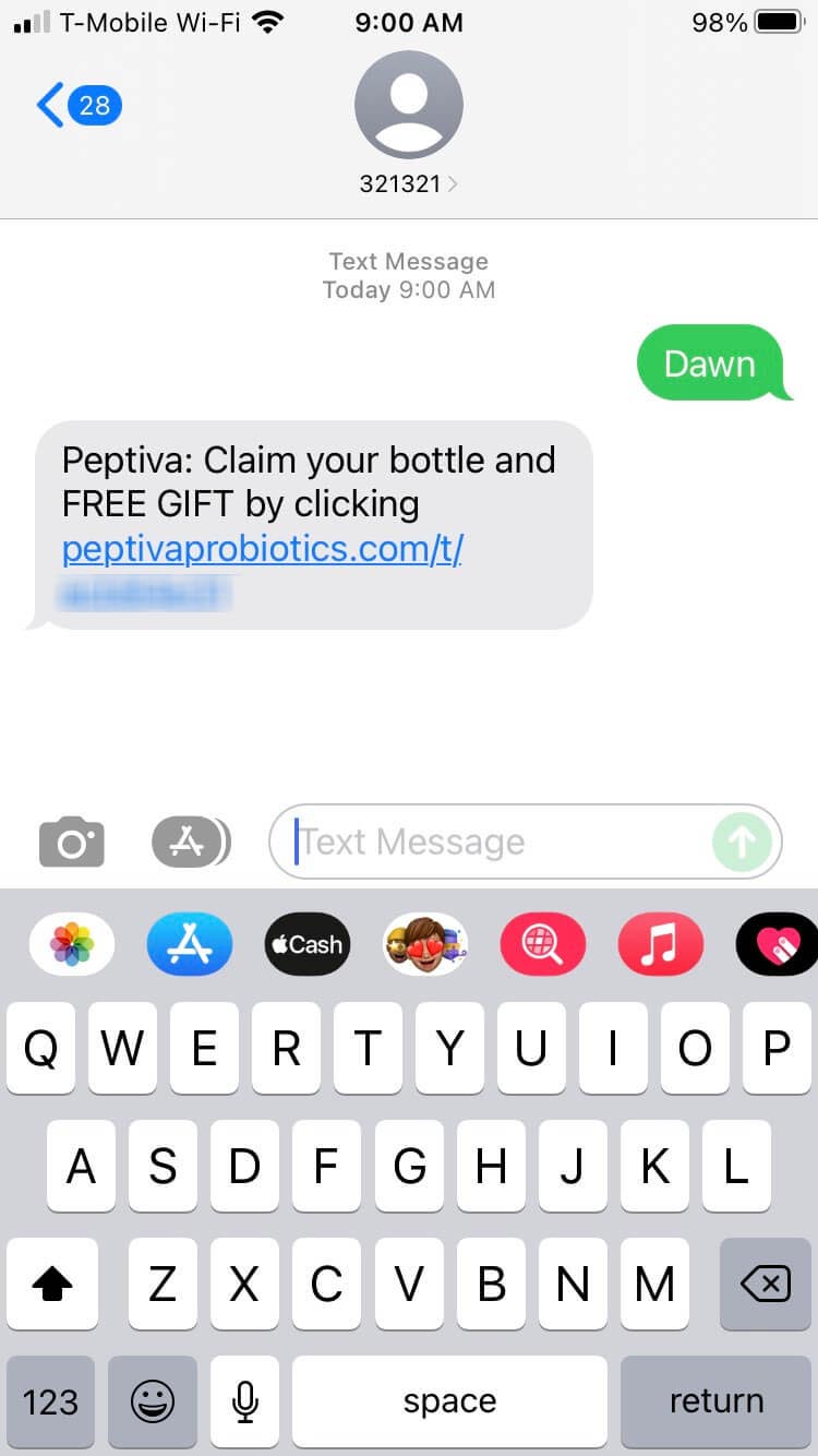 Short Code Instaflex/Peptiva text messaging