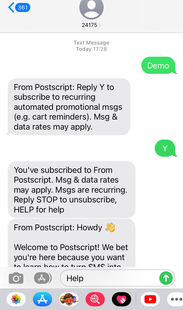 Short Code Postscript text messaging