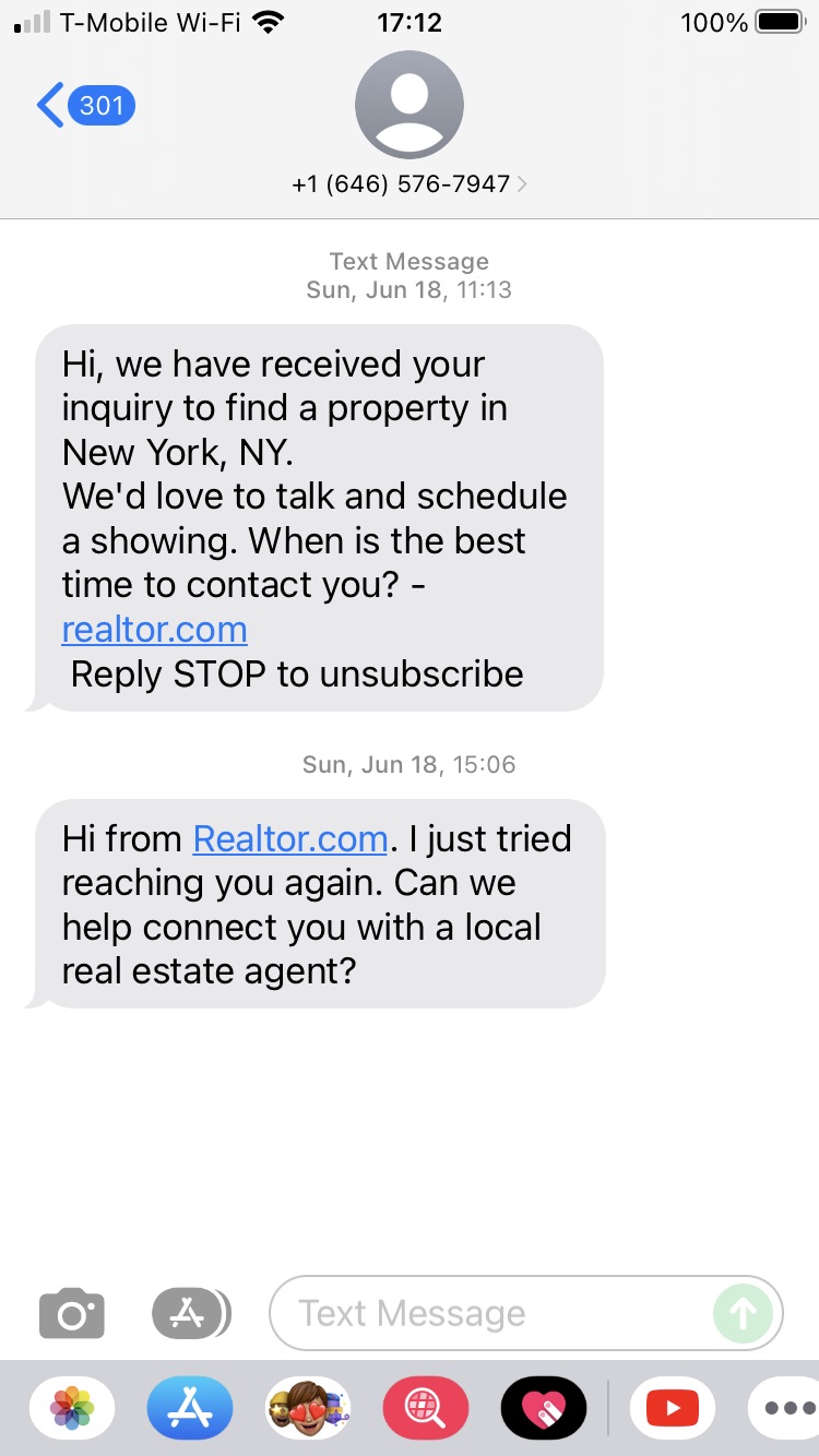 Long Code Realtor.com text messaging