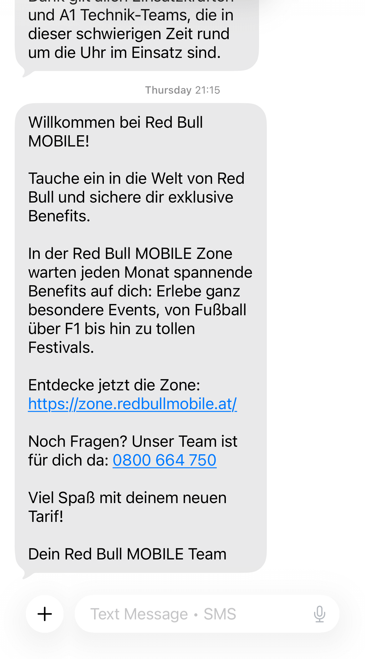 Short Code Red Bull MOBILE text messaging