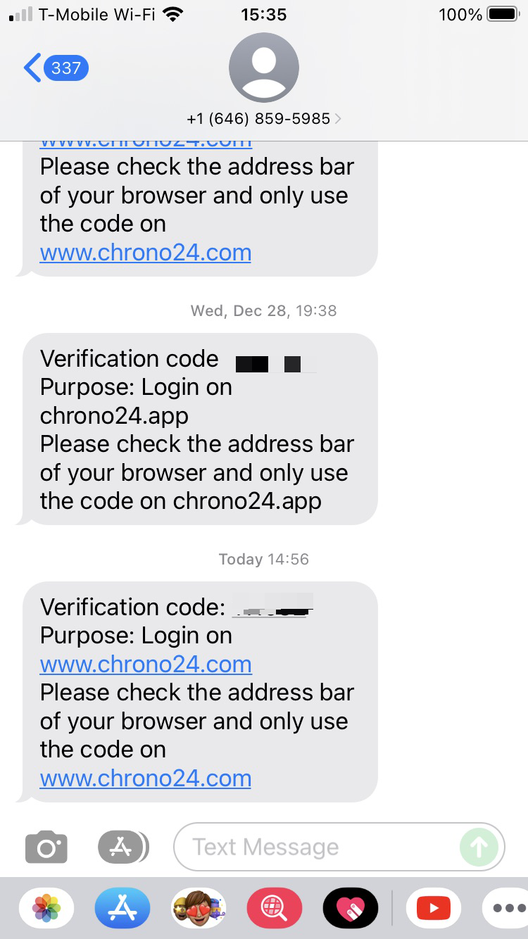 Long Code Chrono24 text messaging